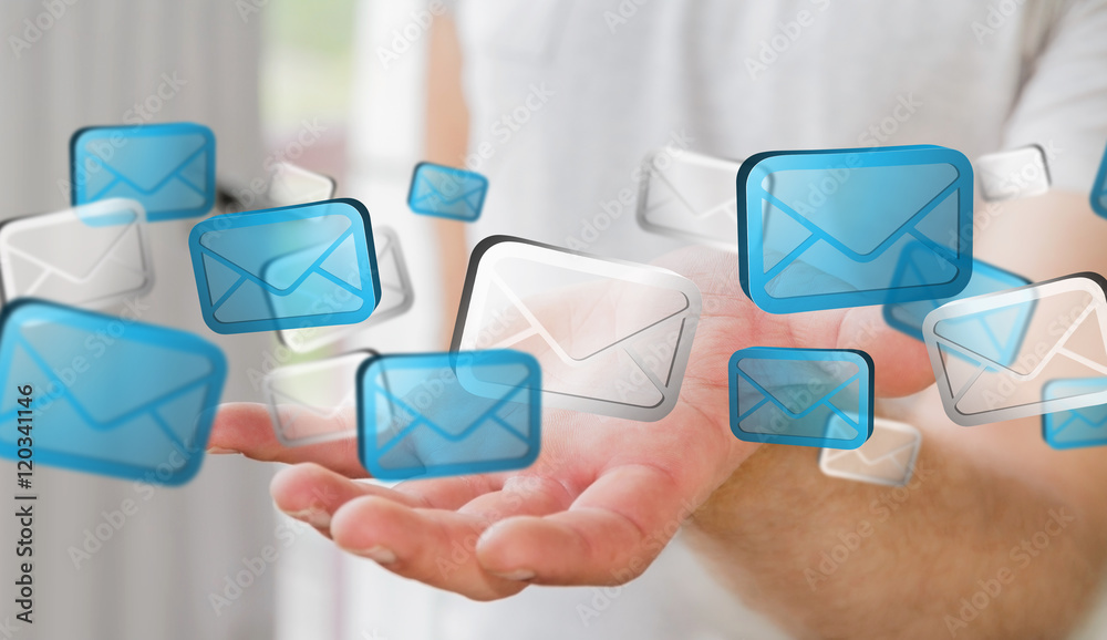 Businessman holding digital email icons ‘3D rendering’