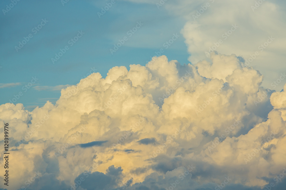 background of clouds and blue sky, evening sky before sunset