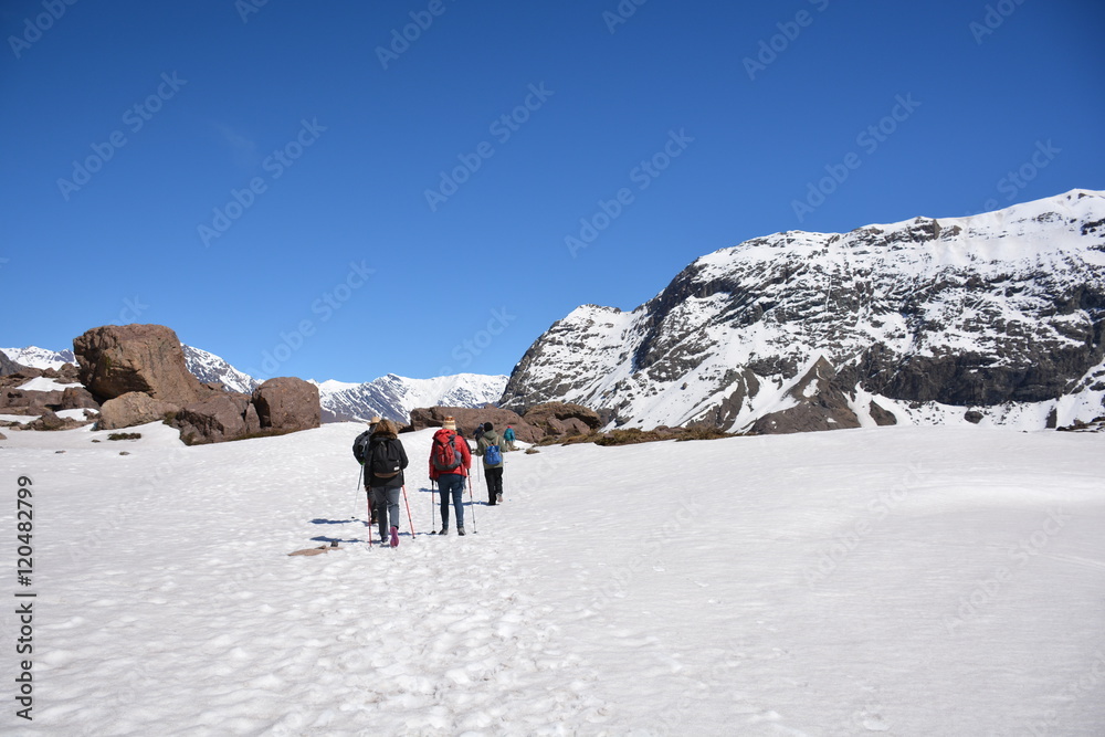 Landscape of mountains, volcano, glacier, snow, valley in Chile