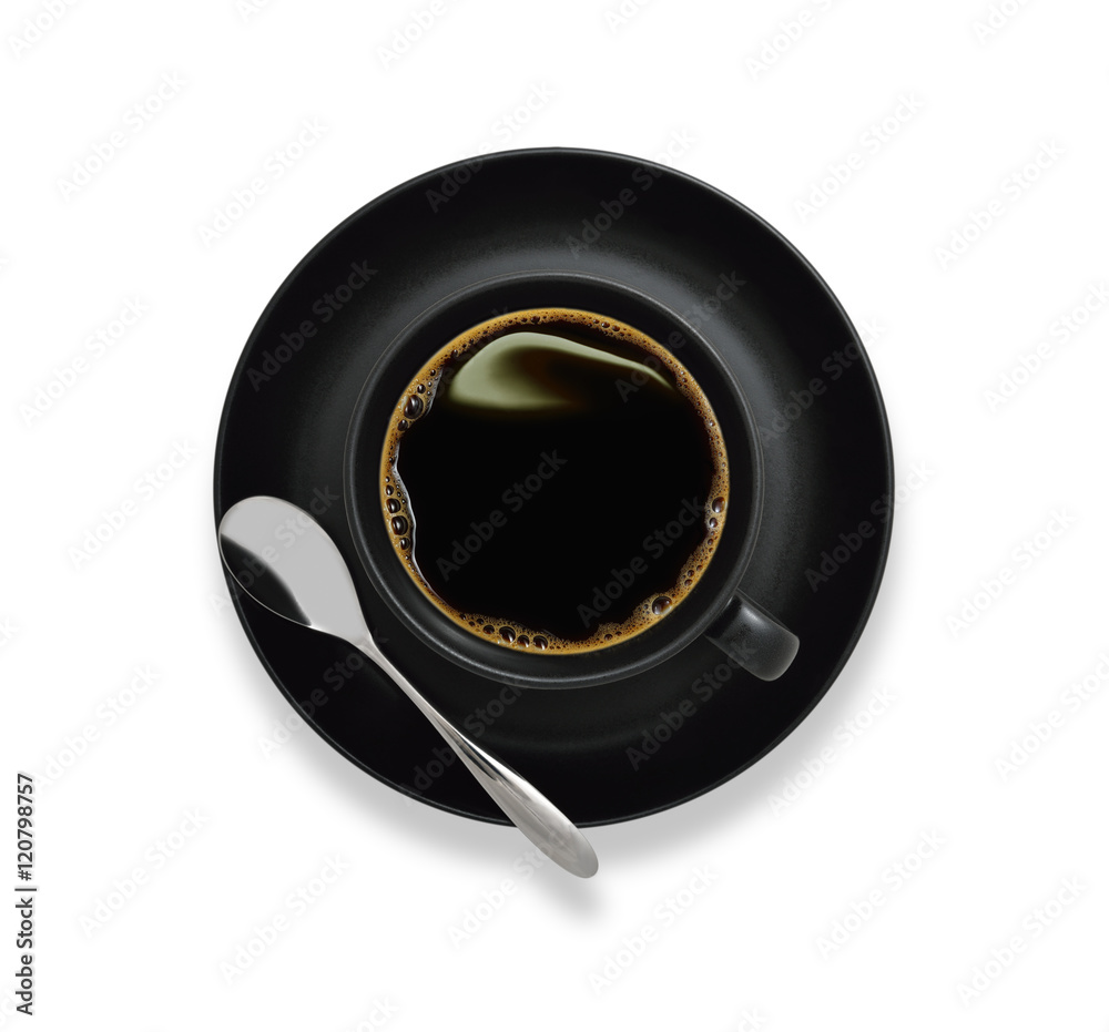 Top view of a cup of coffee, isolate on white