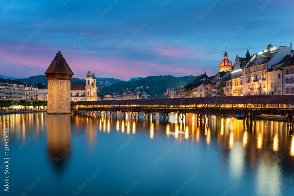 Lucerne. Image of Lucerne, Switzerland during twilight blue hour