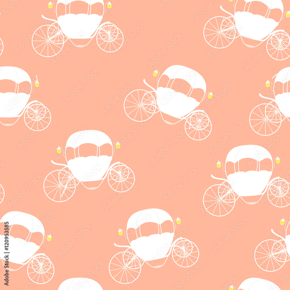 Princess Cinderella Fairytale Carriage. Seamless Pattern. Vector