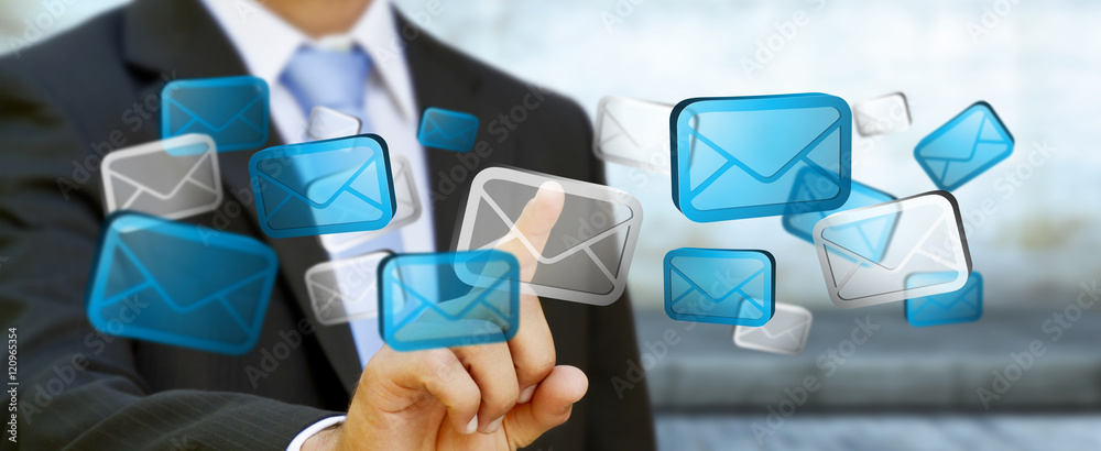 Businessman touching digital email icons ‘3D rendering’