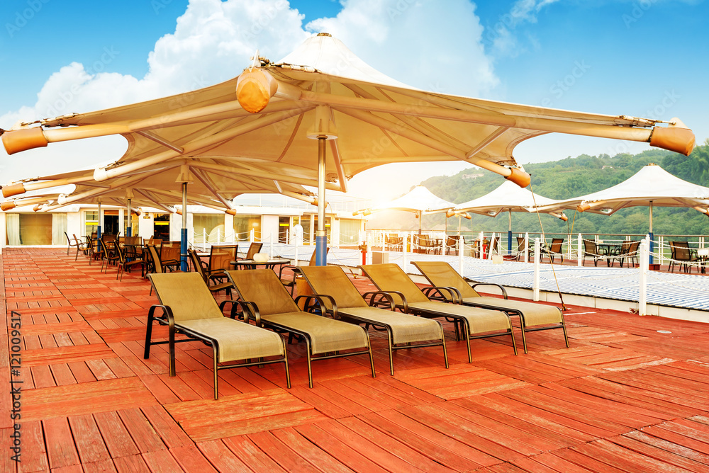 Deck chairs on a cruise ship