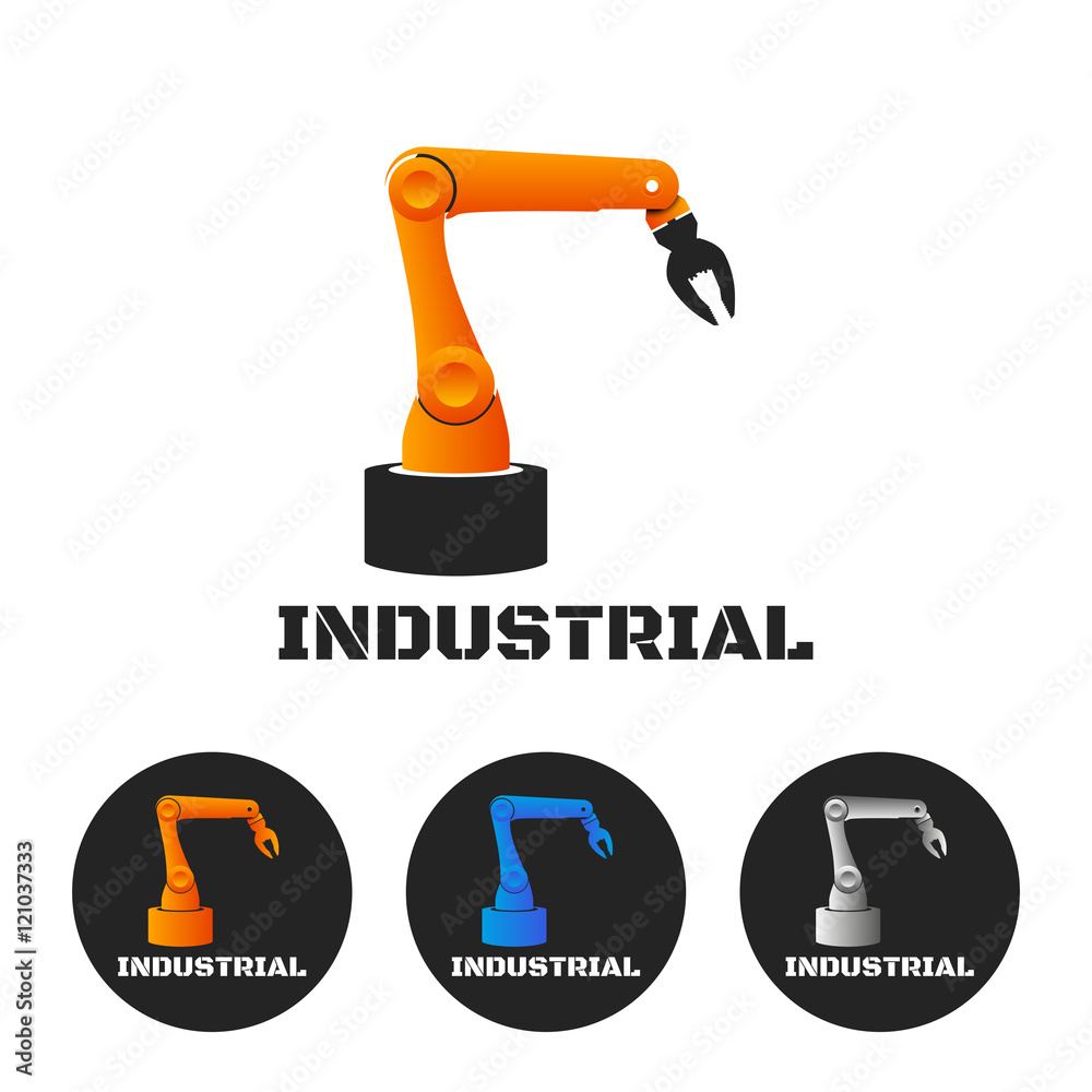 带有机械臂、矢量插图、机械手的工业标志概念
