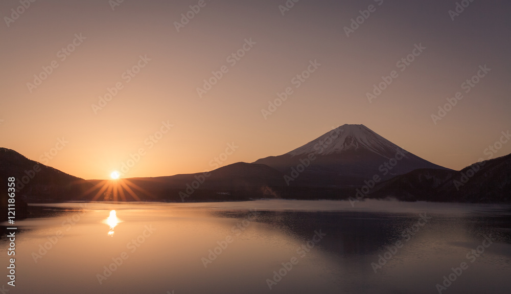 Mt.Fuji at Lake Motosu in winter morning