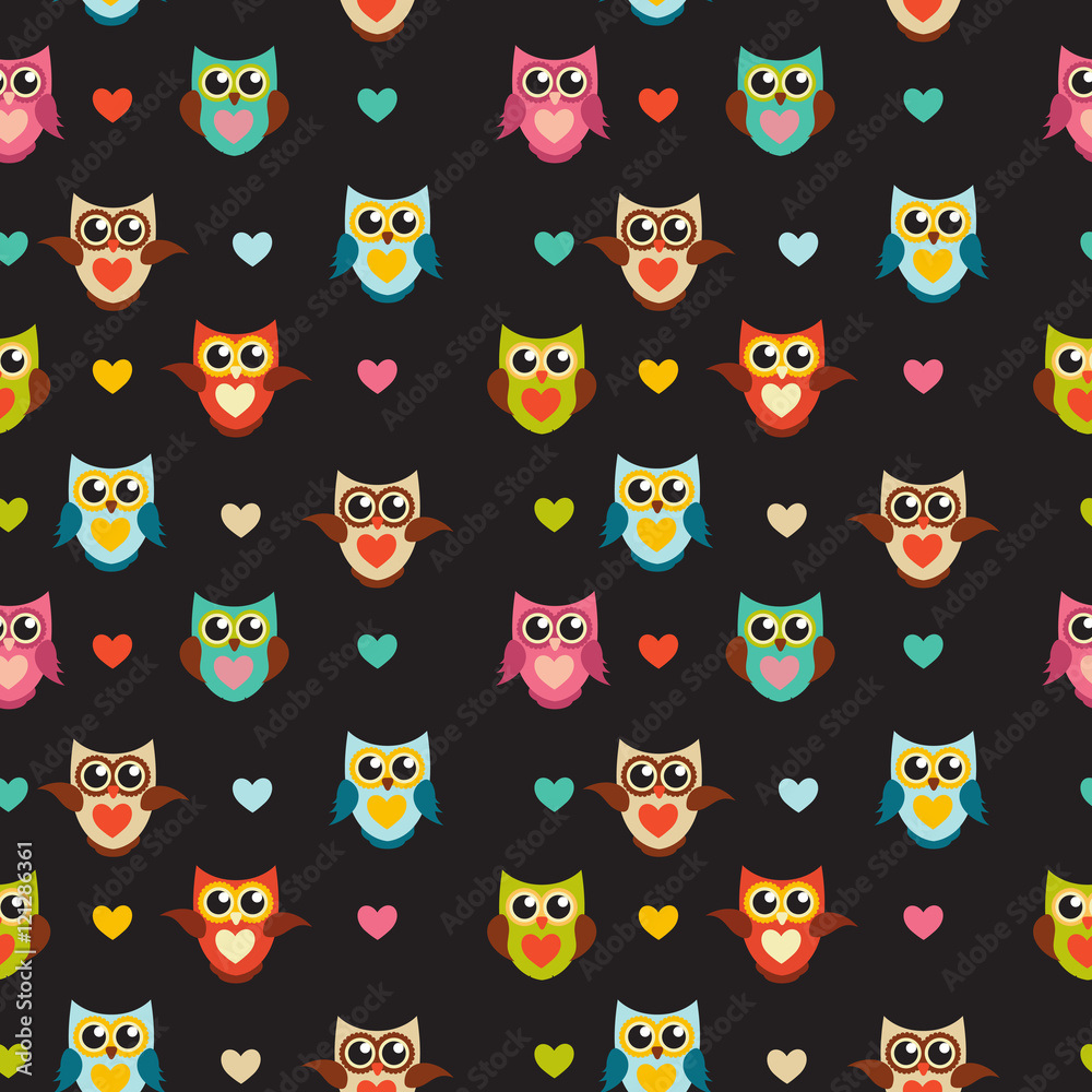 Cute Owl Seamless Pattern Background Vector Illustration