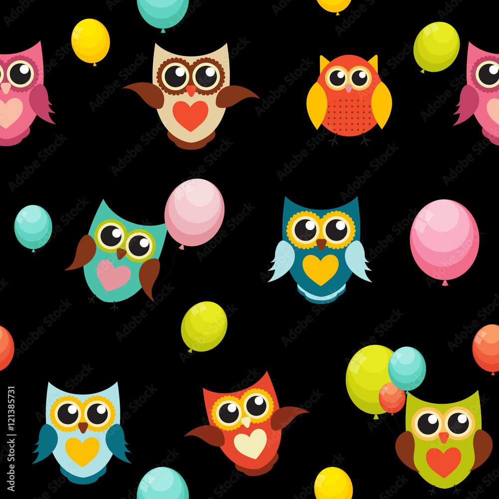 Cute Owl Seamless Pattern Background Vector Illustration