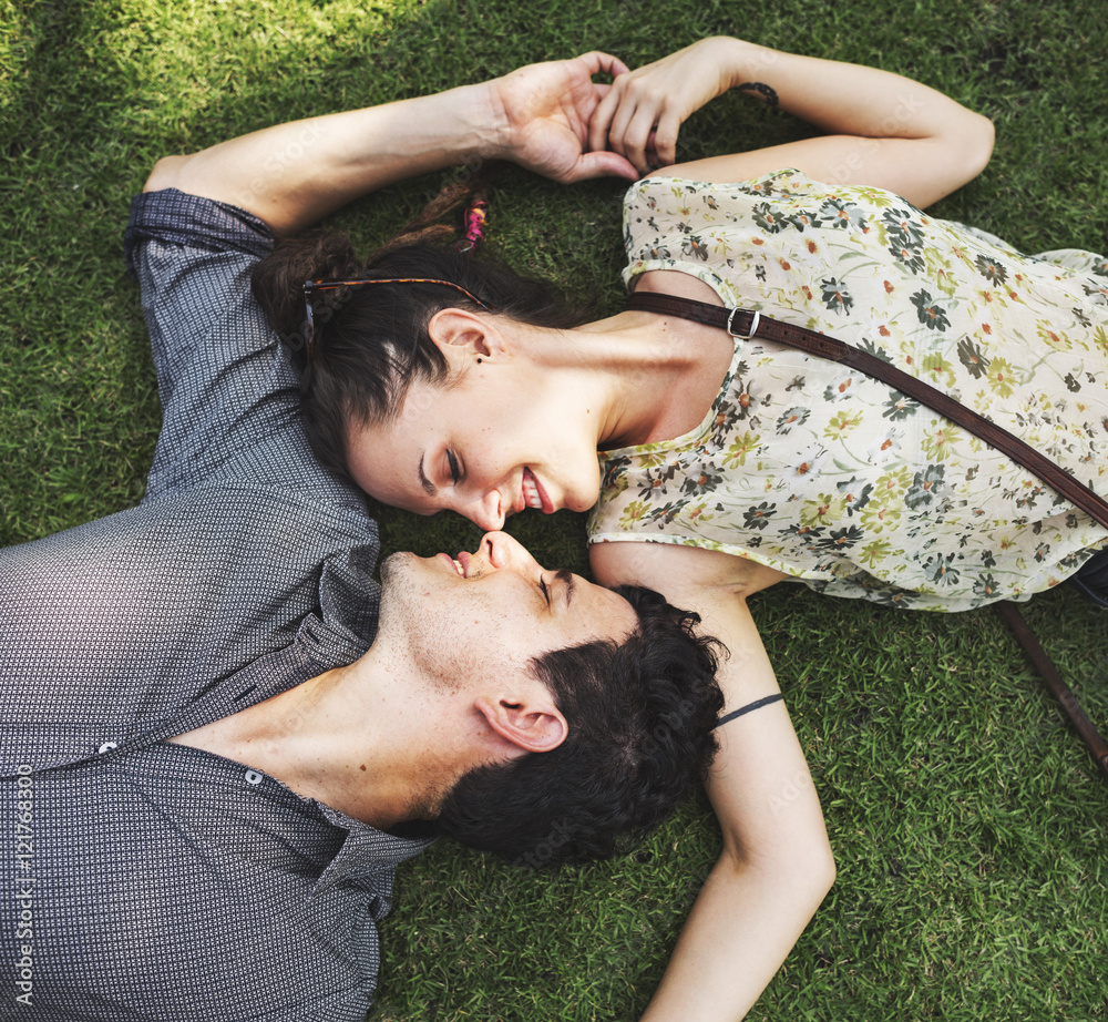 Sweet Couple Laying Grass Concept