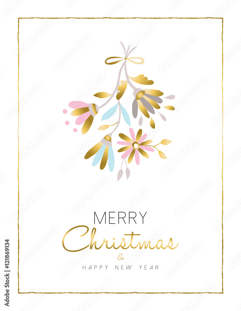 Merry christmas and new year gold flower card