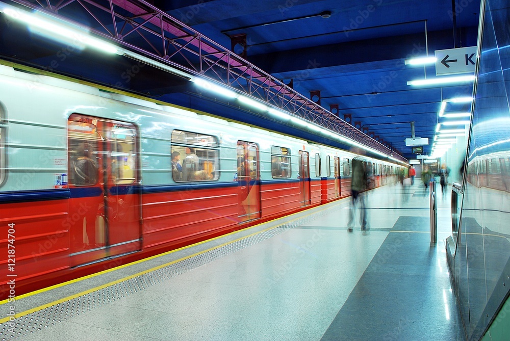 Motion blurred subway train