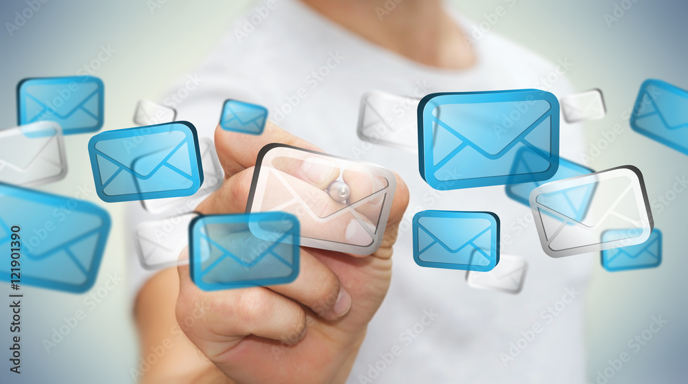 Businessman touching digital email icons ‘3D rendering’