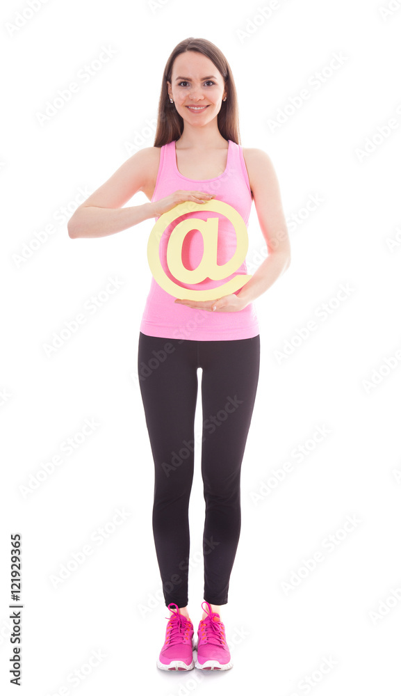 Athletic girl holding at sign