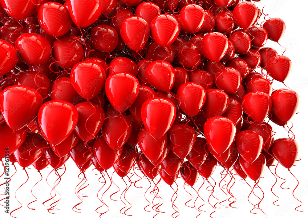 Imagen 3D fodo de globos rojos aislados en blanco。庆祝活动和狂欢节。嘉年华和活动