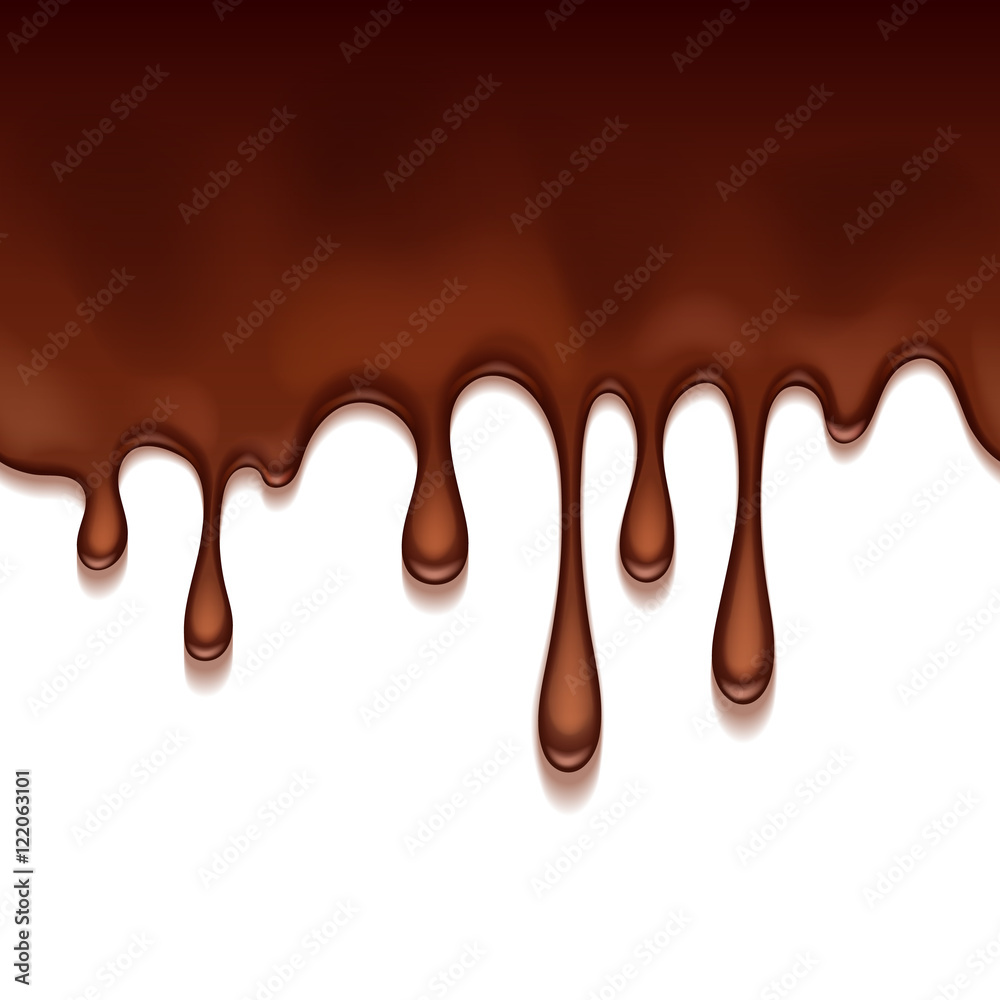 Melted flowing chocolate drips border vector illustration.