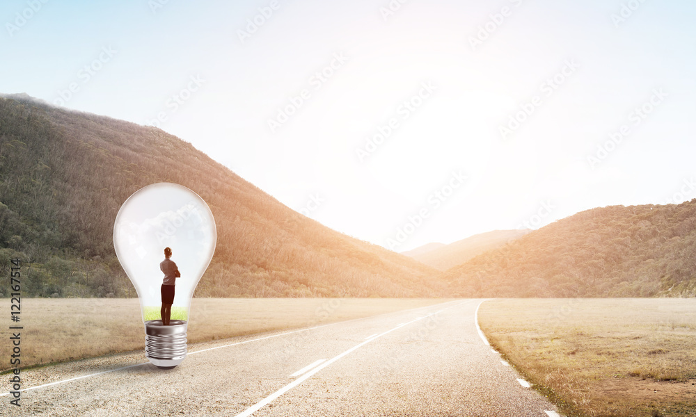 Businesswoman inside light bulb