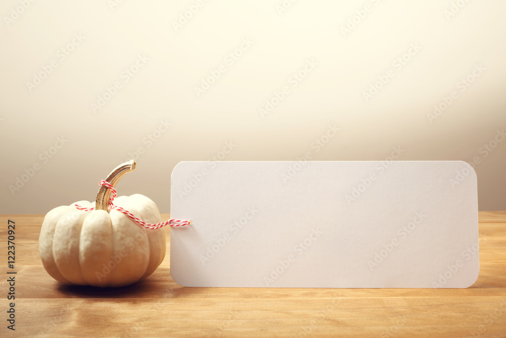 Blank message card with white pumpkin