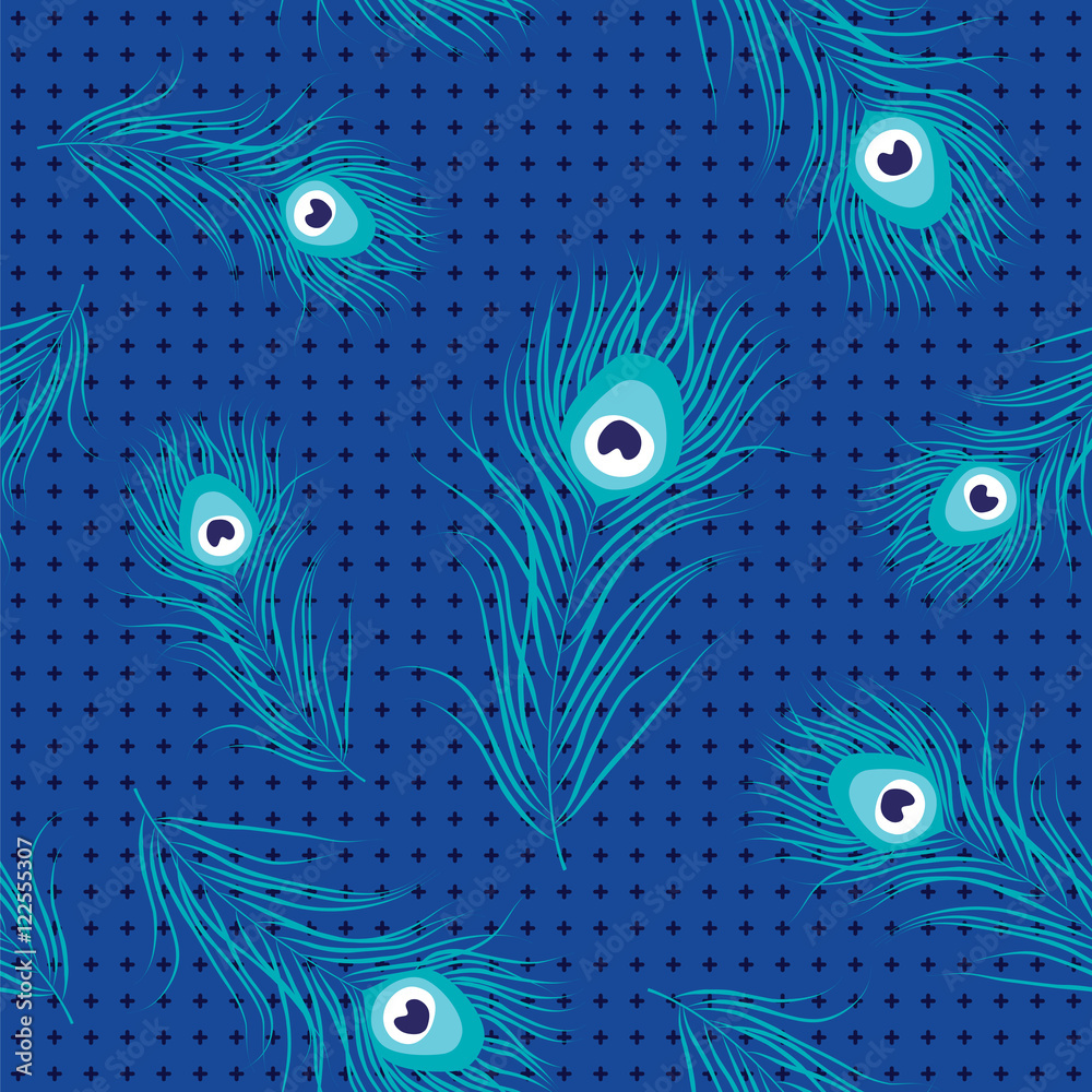 Peacock feather seamless pattern. Vector illustration