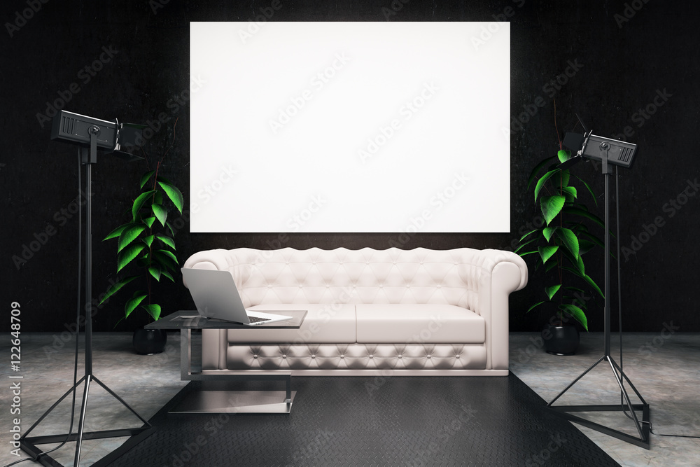 Dark interior with billboard