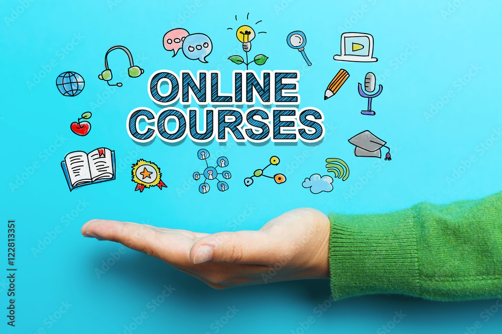 Online Courses concept with hand