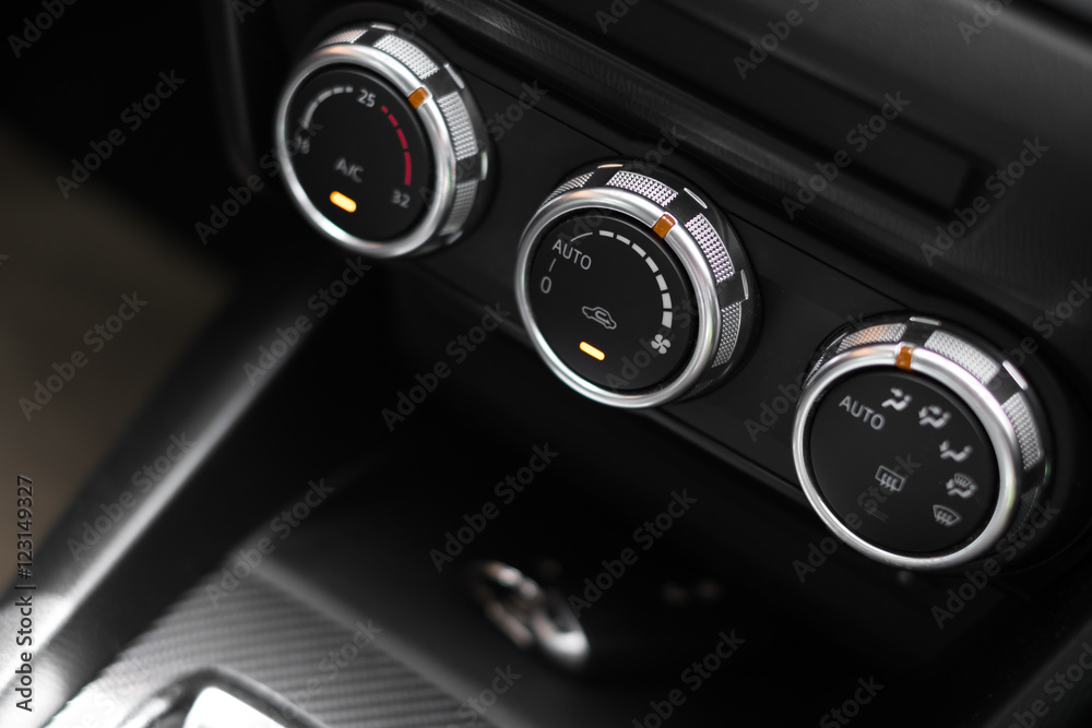 Interior of a modern car, Car Air Conditioner buttons.