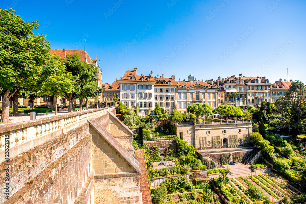 Beautiful green terraces near Munster church in the old town of Bern in Switzerland