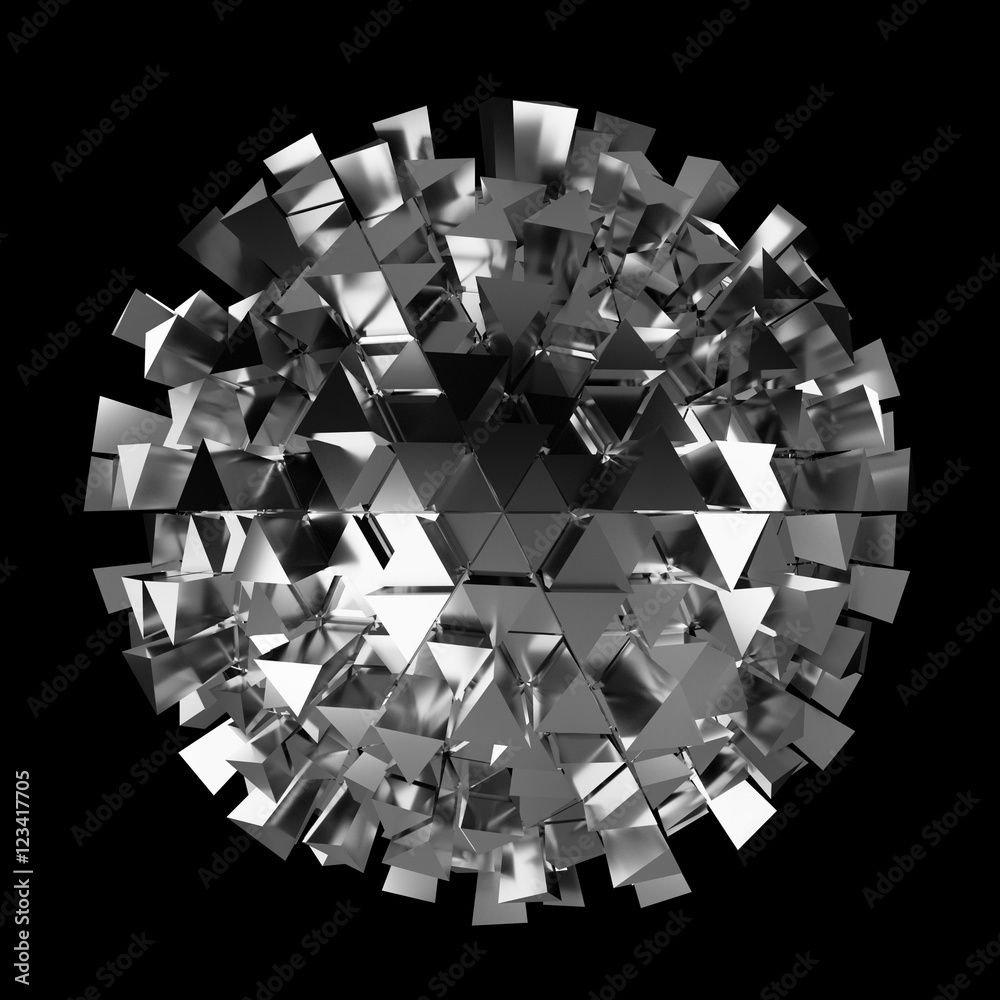 Abstract sphere with shiny cube 3D rendering