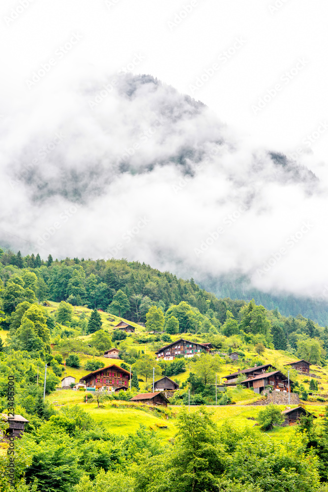 瑞士因特拉肯市附近青山上美丽的乡村景观