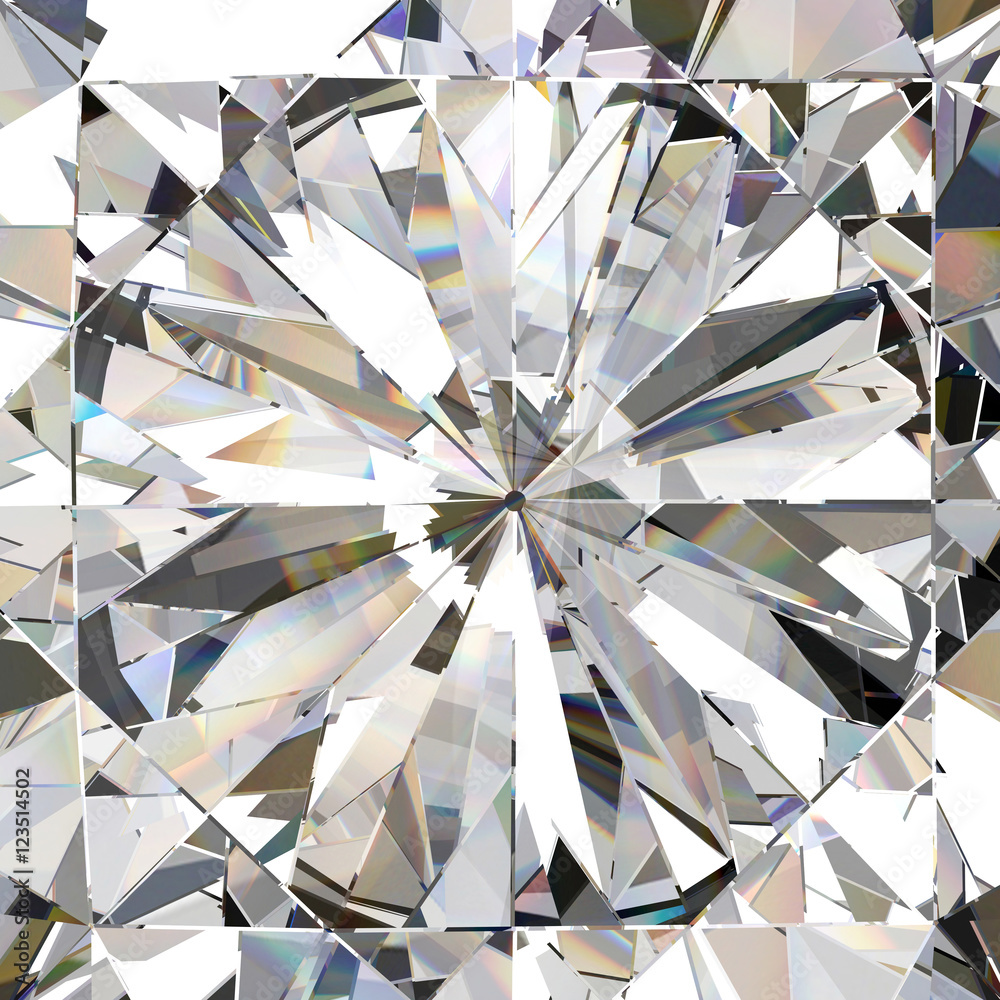 Realistic diamond with caustic close up texture, 3D illustration. 