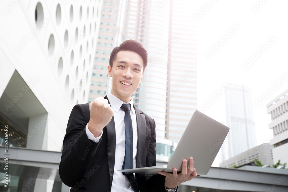 businessman use computer in honkong