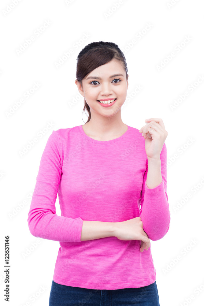 Asian woman isolated on white background.