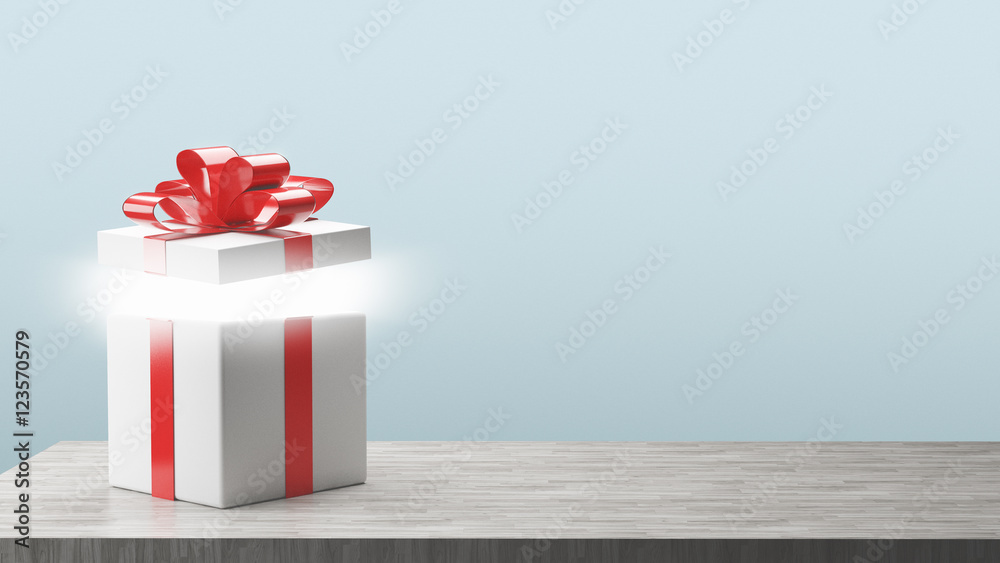 Pacco regalo di natale o compleanno con fiocco rosso render