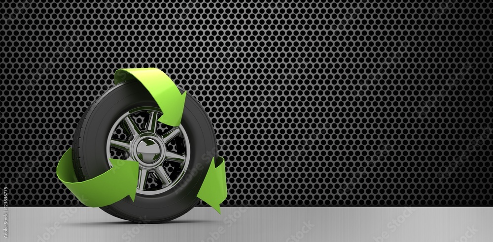 Composite image of wheel with green arrows