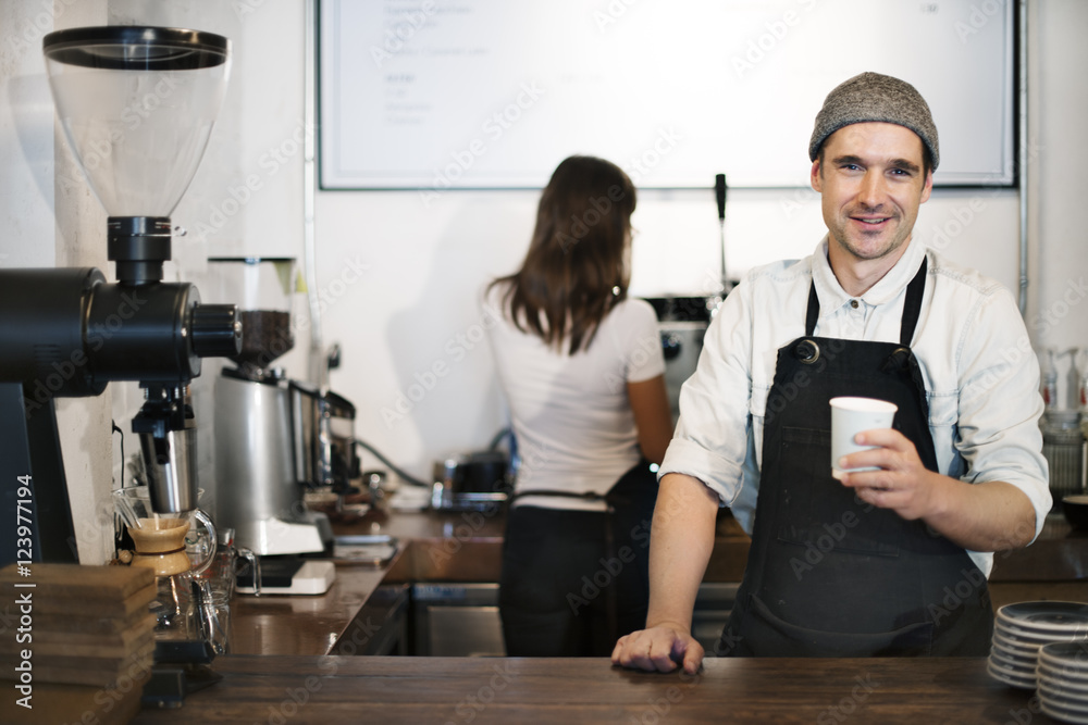 Barista Coffee Steam Cafe Apron Drink Business Concept