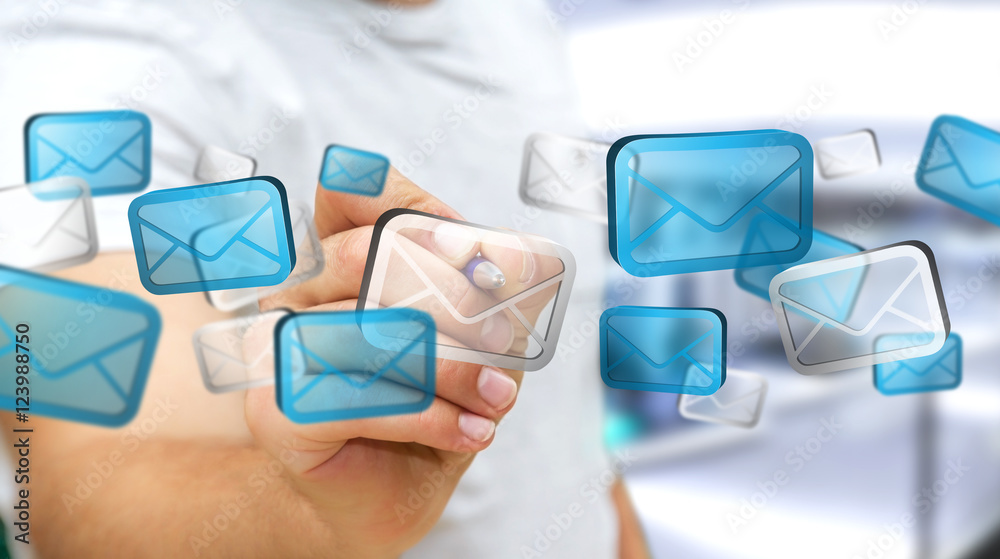 Businessman touching digital email icons ‘3D rendering’