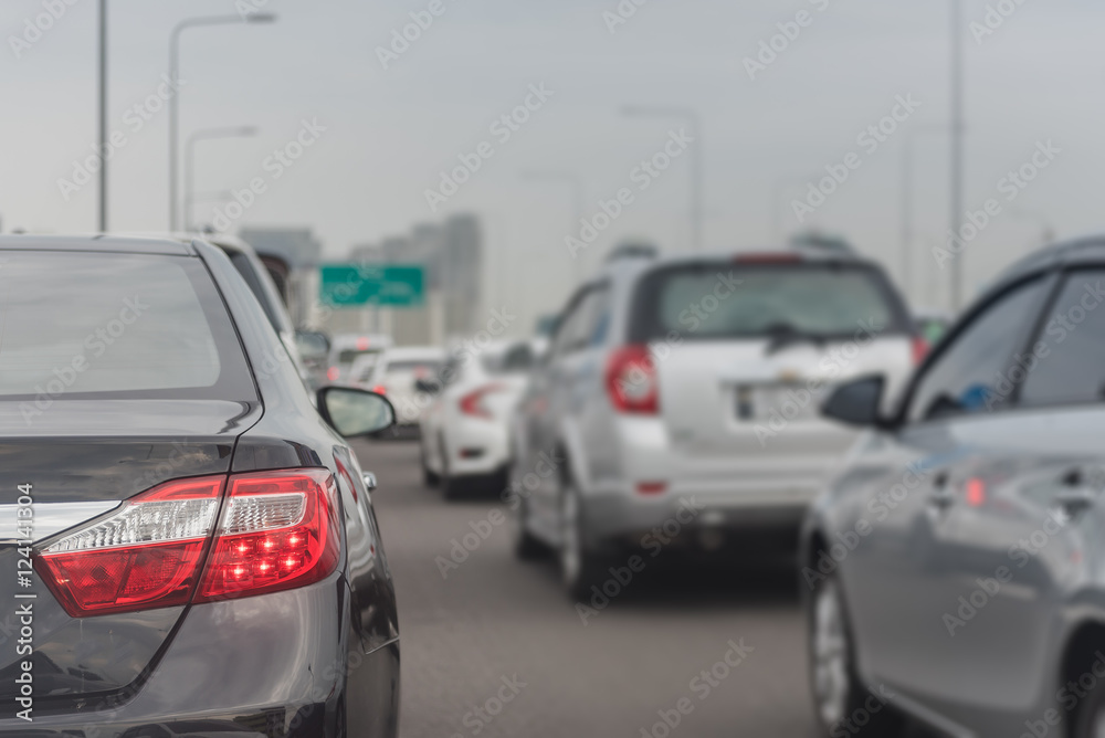 traffic jam with row of cars