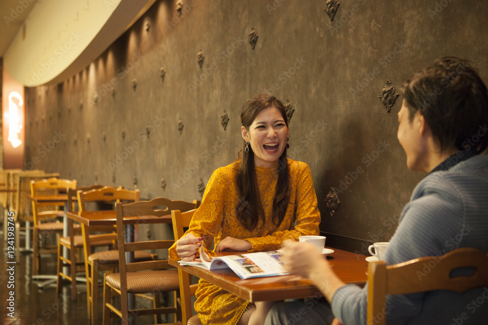 Young couple has been happily dating a cafe