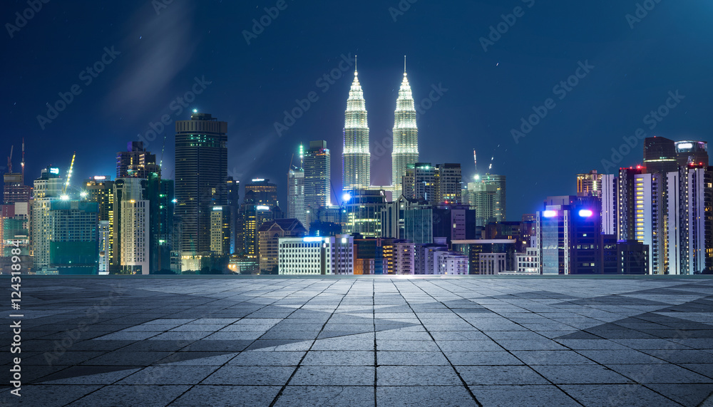 Night view of Kuala Lumpur city with empty floor