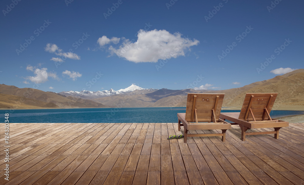 Wooden lounge - Sundeck on landscapes view for vacation