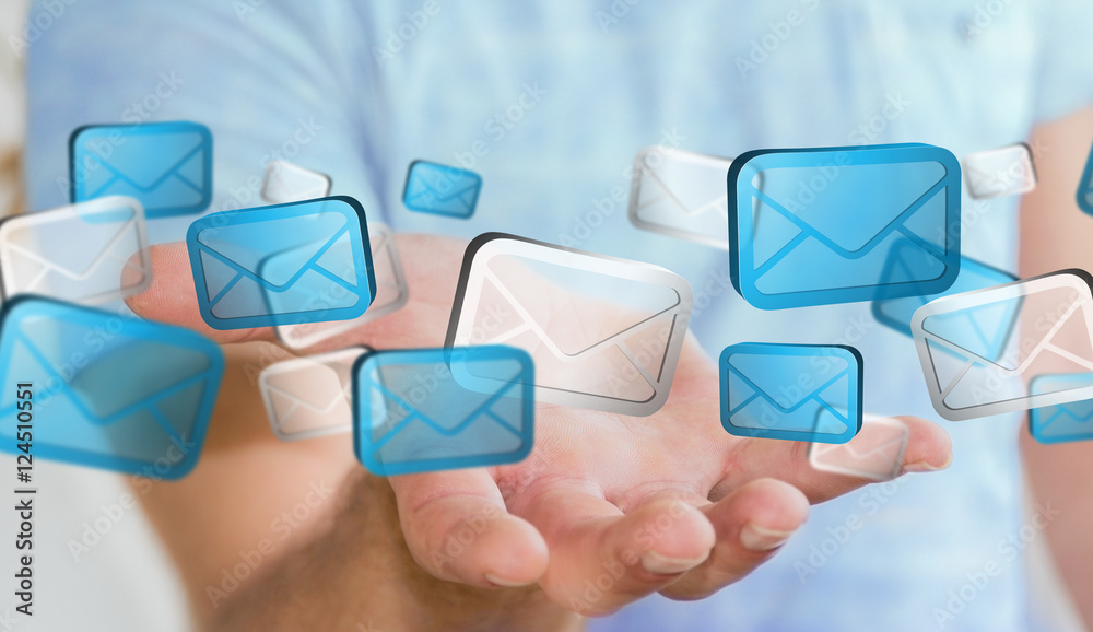 Businessman holding digital email icons ‘3D rendering’