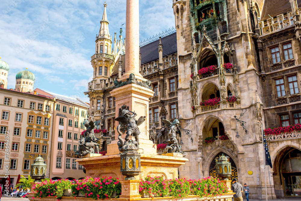 View on the main town hall with Marian column on Marys square in Munich, Germany