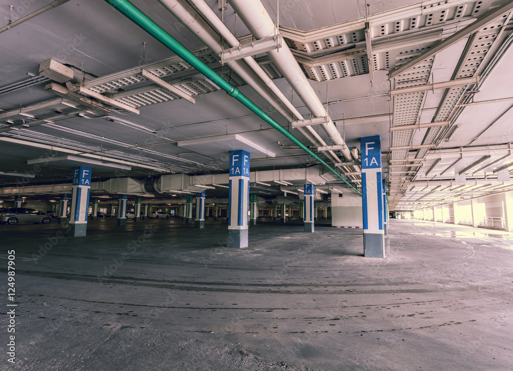 Parking garage interior, industrial building,Empty underground 