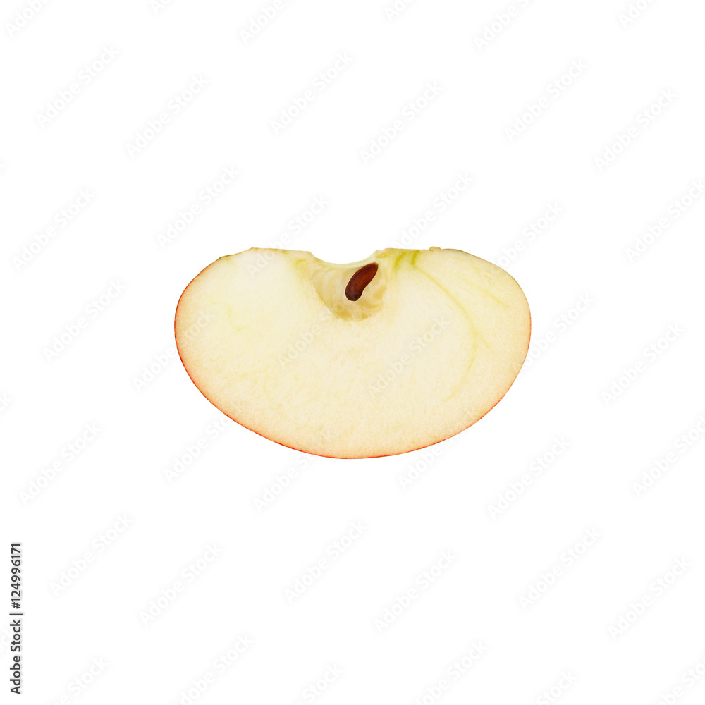 Red apple slices isolated on white background.