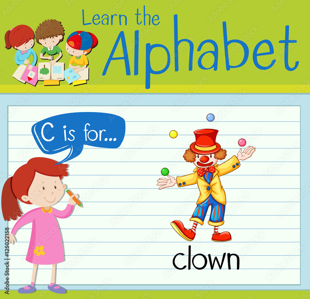 Flashcard letter C is for clown