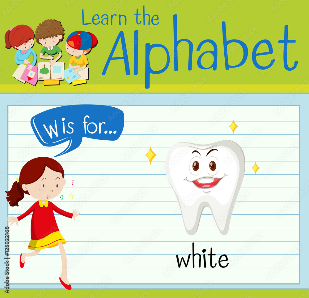 Flashcard letter W is for white