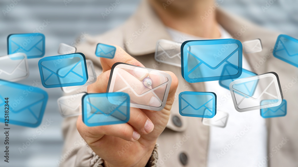 Businessman touching digital email icons ‘3D rendering’