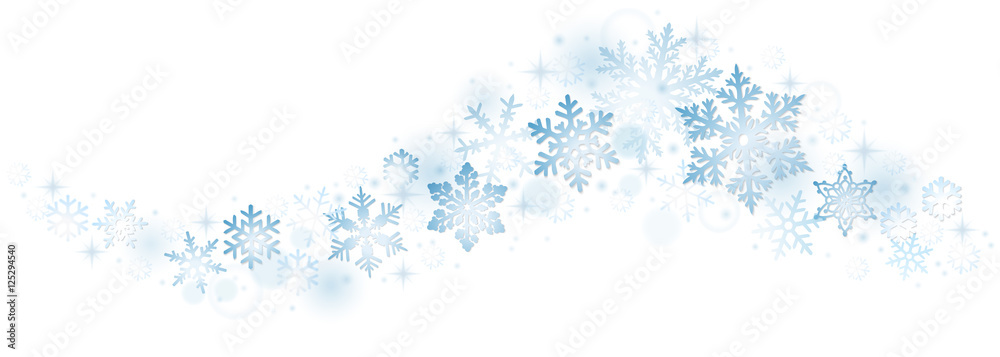 Swirl of Christmas snowflakes on white background