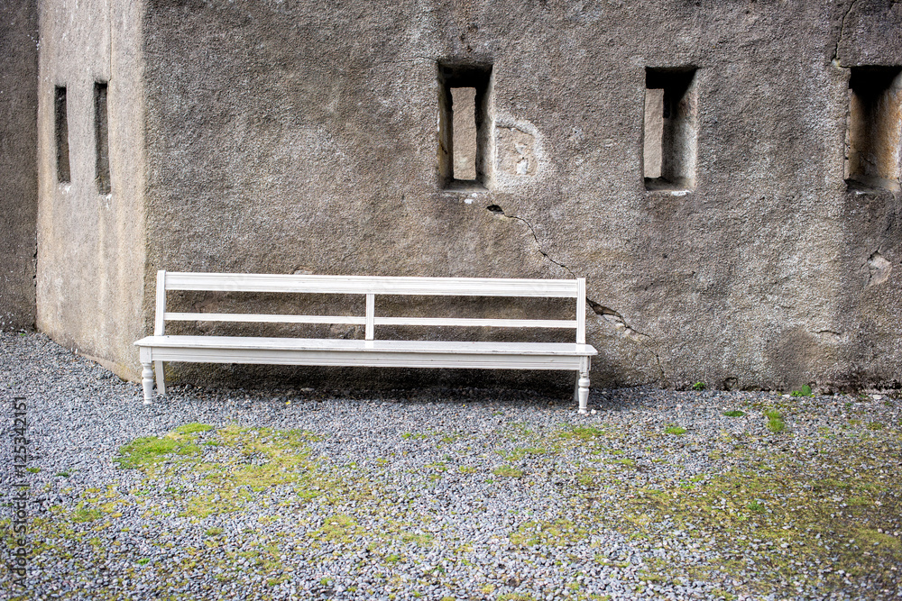 White wooden bench