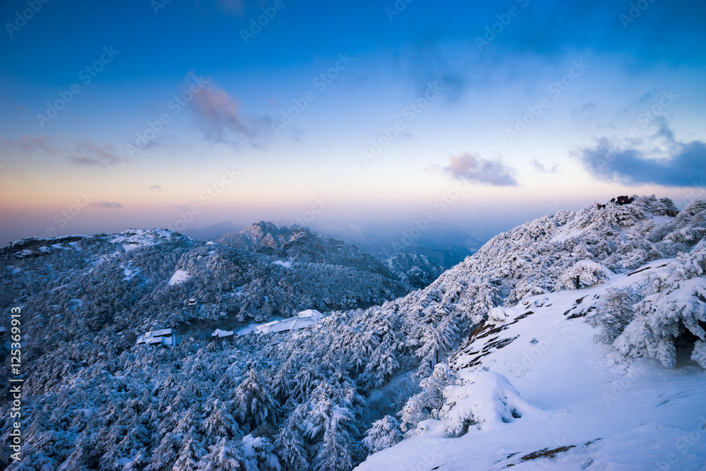 snow scene on huangshan mountain