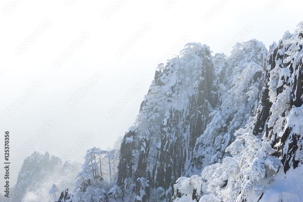 snow scene on huangshan mountain